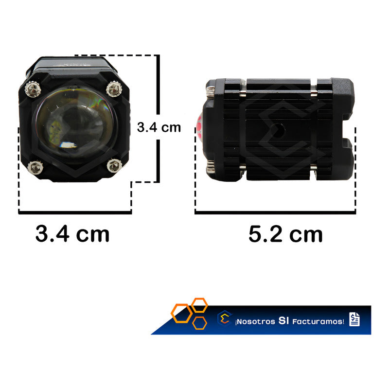 Par De Faros 12 Leds Moto Ojo Demonio Bicolor Fijo Y Estrobo Transparente