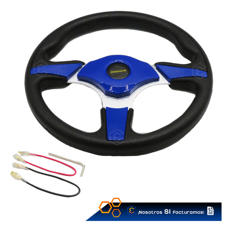 Volante Deportivo Universal De Metal Con Acabado Azul 33cm