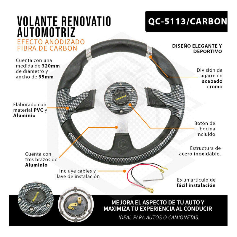 Volante Deportivo Universal De Metal Con Agarre En Cromo