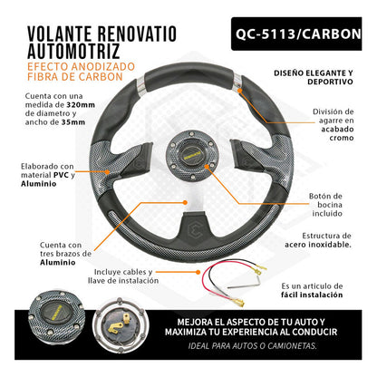 Volante Deportivo Universal De Metal Con Agarre En Cromo