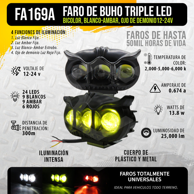 Par Faros 24 Leds 3 Lupas Bicolor Ojo Demonio Estrobo 12-24v