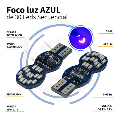 10 Foco De Pellizco T10 30 Led Secuencial Stop Direccional T