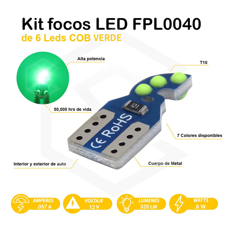 Kit De 10 Focos De Pellizco T10 6  Leds Cob Alta Potencia