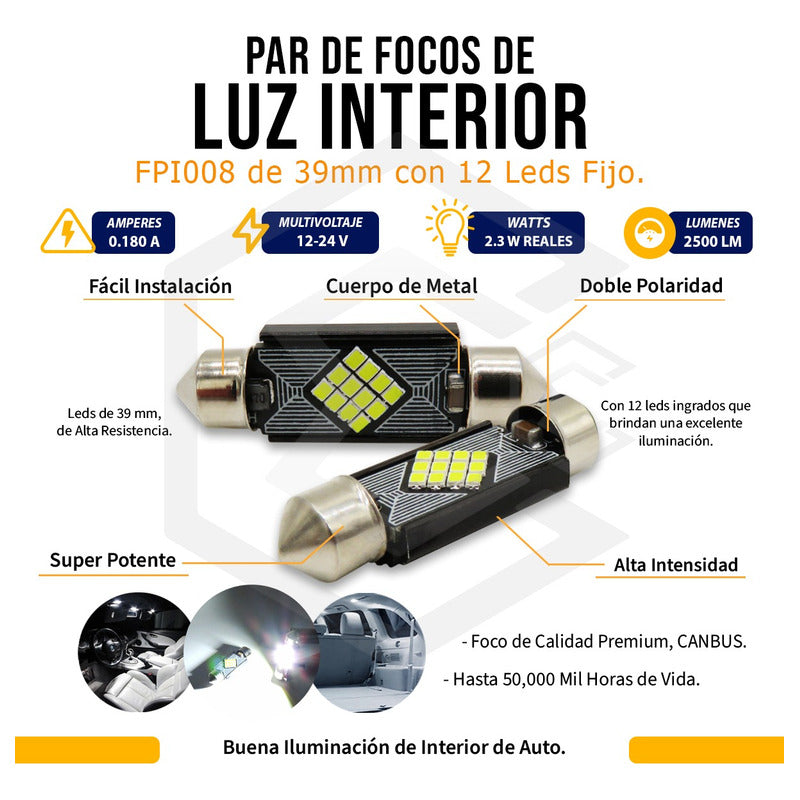 2 Focos 12 Led Canbus C10w Festoon Fusible Interior 12/24v