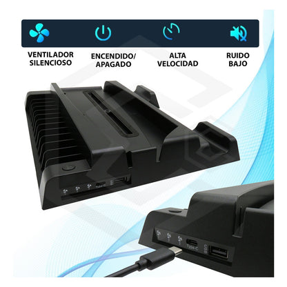 Base Para Ps5 Con Ventilador Y Soporte De Carga 2 Mandos 13j Blanco