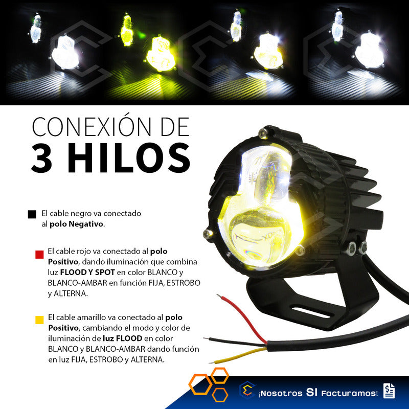Par Faros 7 Led 2lupa Flood Spot Bicolor Fijo Estrobo 10-60v