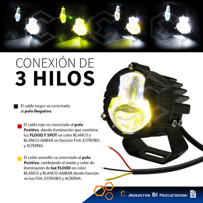 Par Faros 7 Led 2lupa Flood Spot Bicolor Fijo Estrobo 10-60v