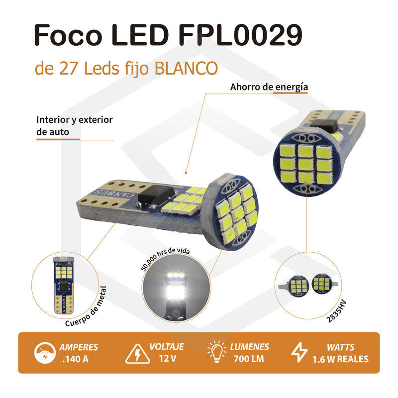 Par De Focos De Pellizco T10 Canbus Super Potente 27 Leds 12