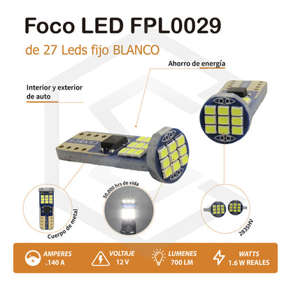 Par De Focos De Pellizco T10 Canbus Super Potente 27 Leds 12