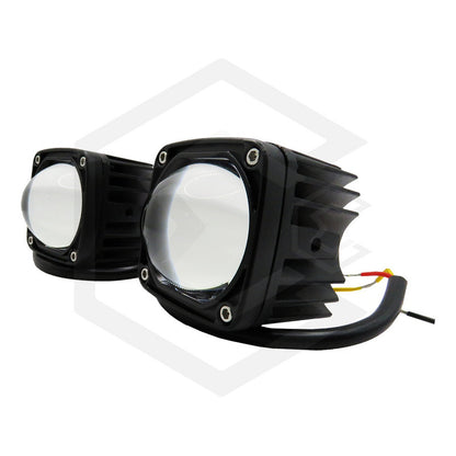 Par De Faros Con Lupa  10-30v Cuadrado Blanco/ambar 23000lm