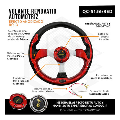 Volante Deportivo Universal De Metal Con Acabado Gloss 32cm