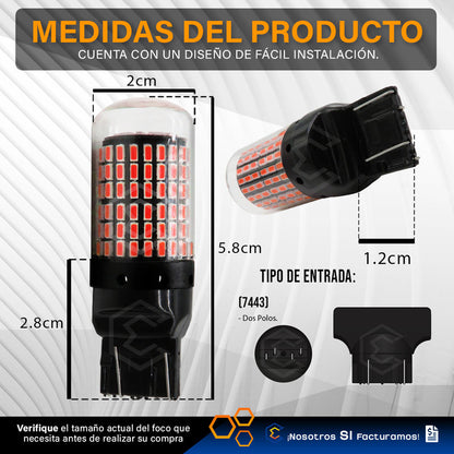 Par Focos 7443 T20 144 Leds Canbus Cristal Cuartos Stop 12v