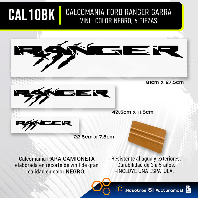 Calcomanía Ford Ranger Garra Sticker Vinil 6 Piezas Espatula