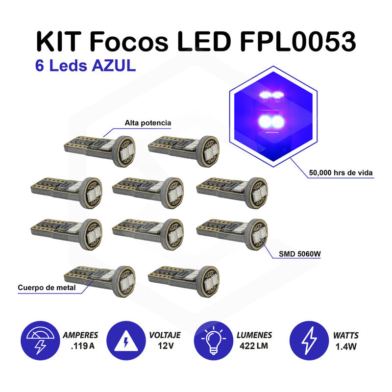 Kit 10 Foco Pellizco T10 Canbus W5w 194 168 2825  No Error 9