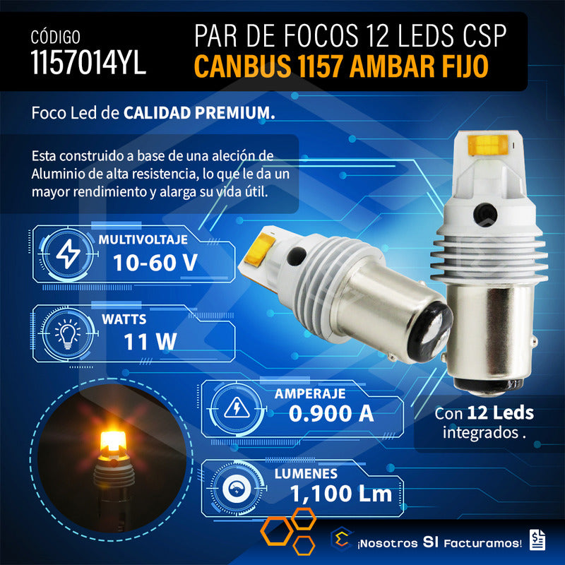 Par De Focos 1157 12 Leds Csp Canbus Fijo 10-60v 11w 1100lm