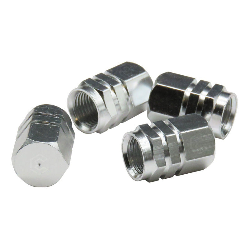 Kit 4 Tapon Cubre Pivote Válvula Metálico Hexagono Auto Moto