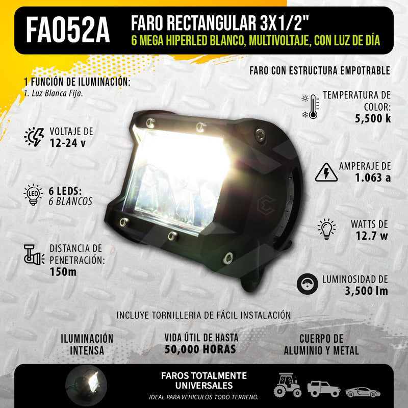 Par Faros Universal Rectangular 6 Hiperled Blanco Fijo 12-24