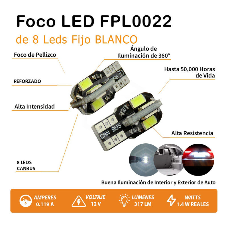 Kit 5 Par Focos De Pellizco 8 Led Canbus Alta Intensidad 12v