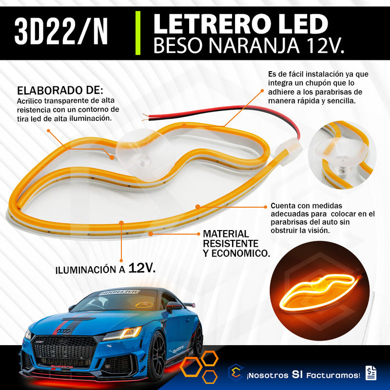 Figura Beso Led Luz Neon Parabrisas Chupón Grande 26cm 12v