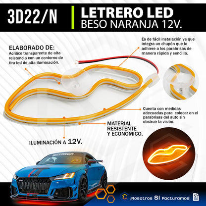 Figura Beso Led Luz Neon Parabrisas Chupón Grande 26cm 12v