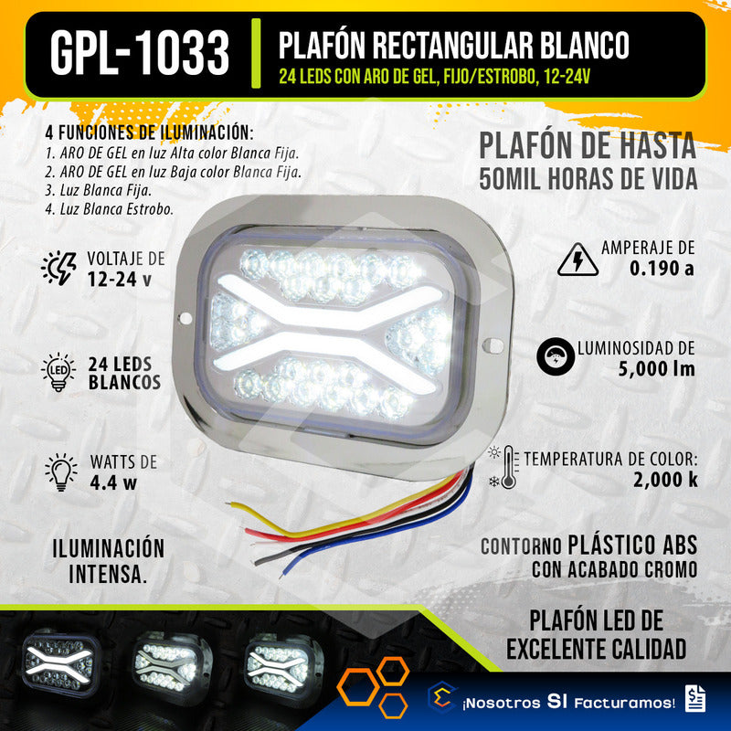1 Plafon 24 Leds Rectangular Aro De Gel 4 Funciones 12-24v