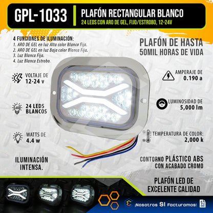 1 Plafon 24 Leds Rectangular Aro De Gel 4 Funciones 12-24v