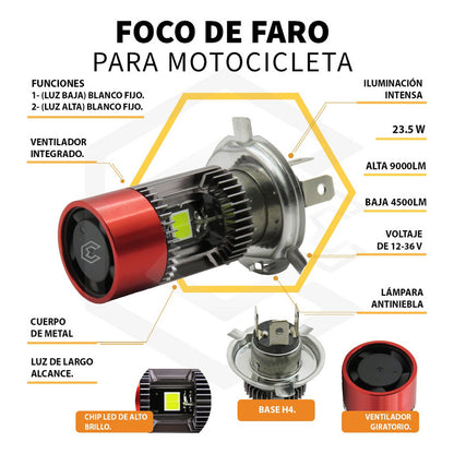 Foco Moto H4 12 Leds Csp Ba20d Con Ventilador 9000lm Reales