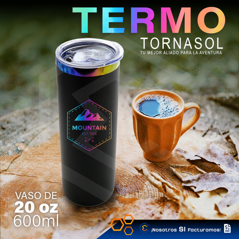Termo Vaso Personalizado Nombre O Logo Láser Skinny 600ml Negro