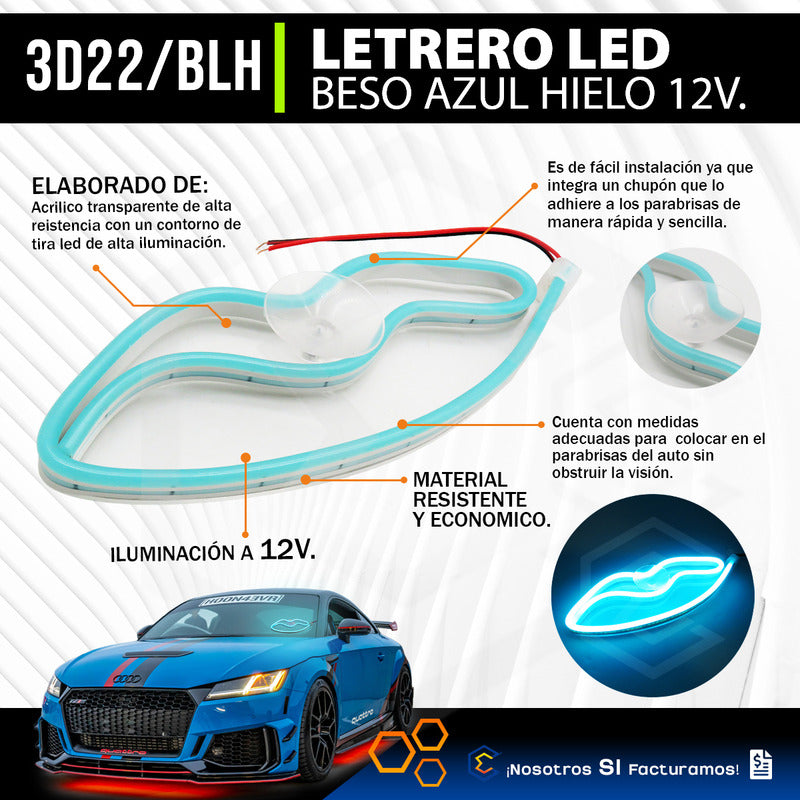 Figura Beso Led Luz Neon Parabrisas Chupón Grande 26cm 12v