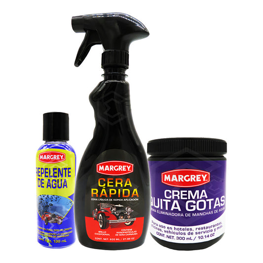 Combo Crema Quita Gotas, Repelente Agua, Cera Rapida Margrey
