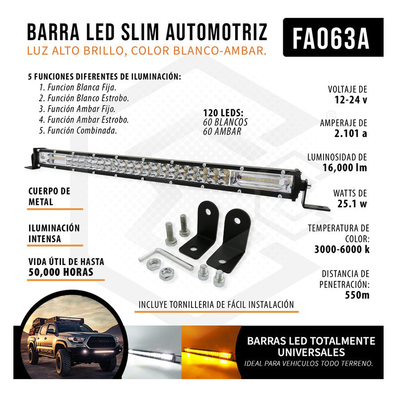 Barra Slim 120 Hiperled 19'' Blanco-ambar 5 Funciones 12-24v
