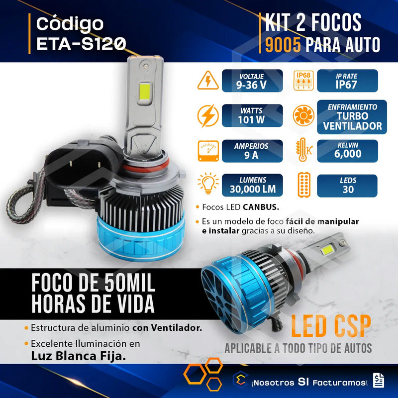 2 Focos 30 Led 9005 Canbus Ventilador Alta Baja 36000lm 101w 9005