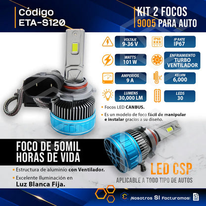 2 Focos 30 Led 9005 Canbus Ventilador Alta Baja 36000lm 101w 9005