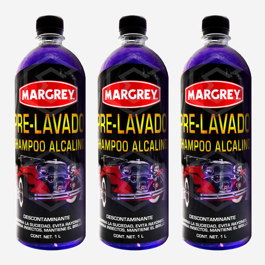 Kit De 3 Prelavador Shampoo Alcalino 1l Margrey Automotriz