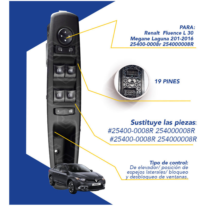 Switch Control Maestro Cristales Ventanillas Renault Fluence