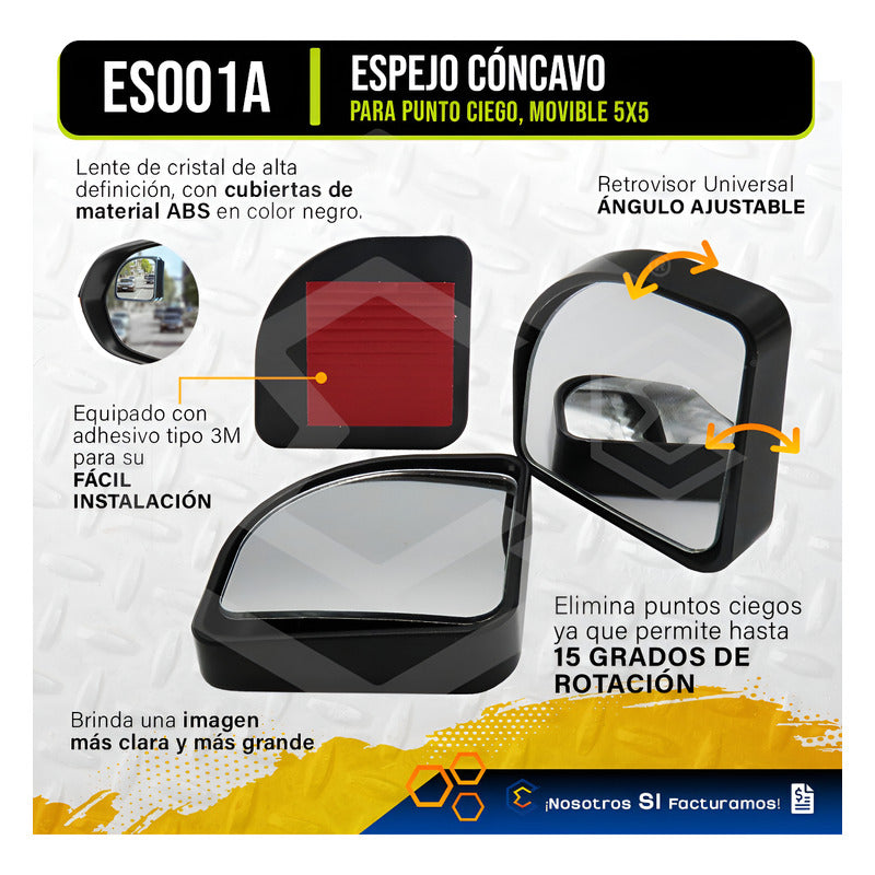 2 Espejos Concavo Universal Adherible Movible Cuadrado 5cm