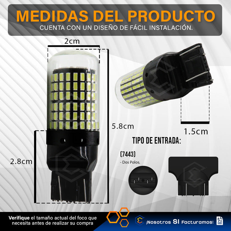 Par Focos 7443 T20 144 Leds Canbus Cristal Cuartos Stop 12v