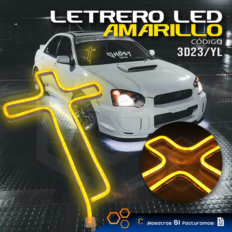 Figura Cruz Led Luz Neon Parabrisas Chupón Grande 26cm 12v