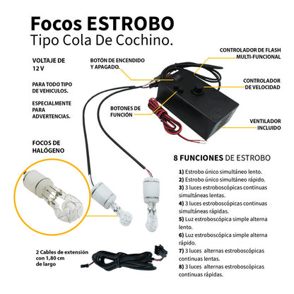 Estrobo Cola Cochino Prof 8 Funciones C/ventilador 2 Focos