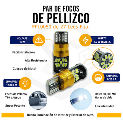 Par De Focos De Pellizco T10 Canbus 27 Leds Super Potentes