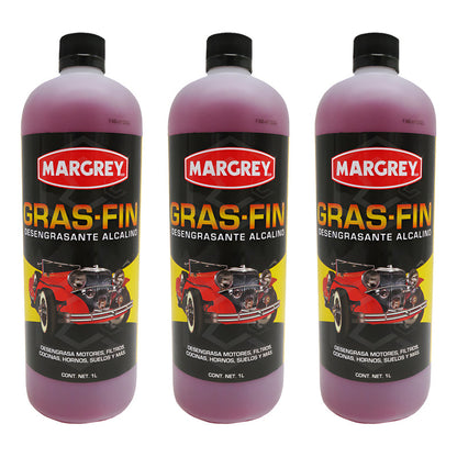 3 Gras Fin 1lt Limpiador Auto Motor Casa Cocina Margrey
