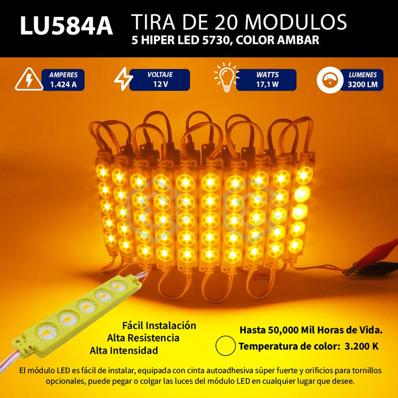 10 Modulos De 5 Leds 5630 Hiper Led Ip65 Contra Agua Color