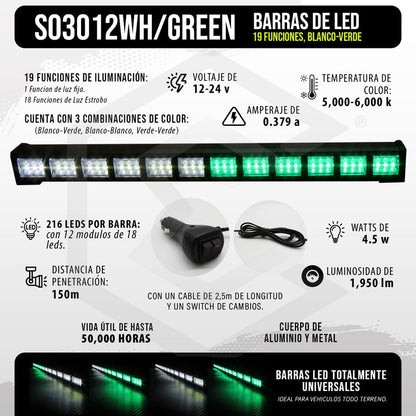 Barra 216 Led 19 Funciones 12 Módulos Bicolor Estrobo 12-24v