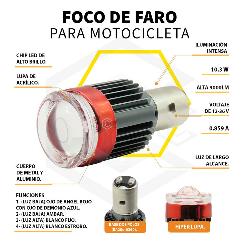 Foco Moto H4 Lupa Proyector Ba20d 24 Led Bicolor 4 Funcionet