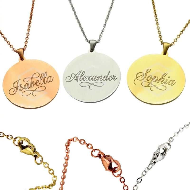Collar Dije Circulo Bronce Personalizado Grabado Láser Acero Bronce