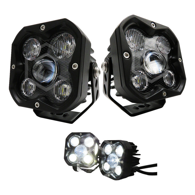 Par De Faros 5 Leds Cuadrado Luz Blanca Fija 60,000lm 9-30v