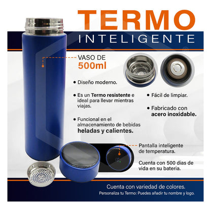 Termo Digital Personalizado Nombre Logo Grabado Láser 500ml