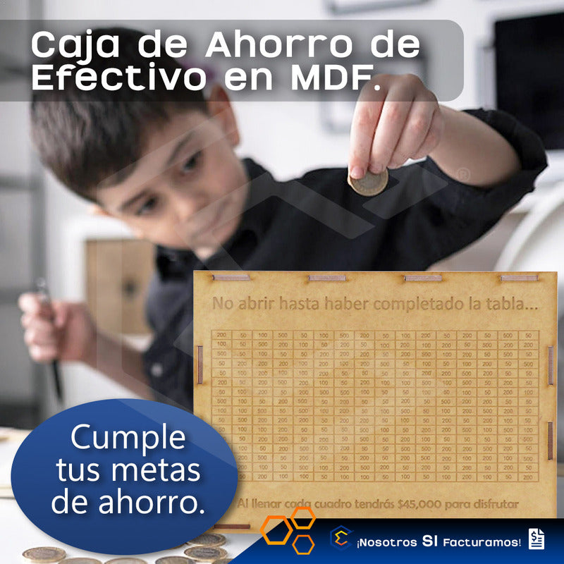 Alcancia Caja De Ahorro Con Objetivo 10k 25k 45k Dinero Mdf