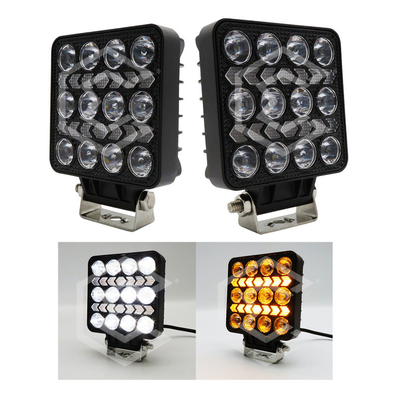 Par Faros 16 Leds 10 Lupas Bicolor 3 Funciones Flecha 12-24v