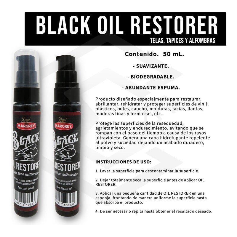 5 Restaurador De Plasticos Negros Oil Restorer 50ml Margrey